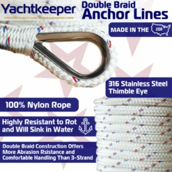 Yachtkeeper Double Braid Anchor Line Rope -E-rigging Store Yachtkeeper Double Braid Anchor Line Rope Features