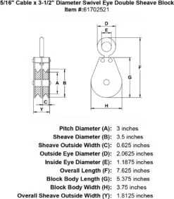 Swivel Eye Double Sheaves Blocks 11 Swivel Eye Double Sheaves Blocks -E-rigging Store double sheave five sixteenths inch hd swivel eye block specification diagram