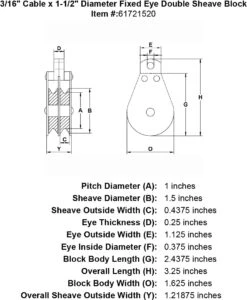Fixed Eye Double Sheave Blocks 8 Fixed Eye Double Sheave Blocks -E-rigging Store double sheave three sixteenths inch fixed eye block specification diagram