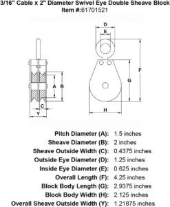 Swivel Eye Double Sheaves Blocks 9 Swivel Eye Double Sheaves Blocks -E-rigging Store double sheave three sixteenths inch hd swivel eye block specification diagram