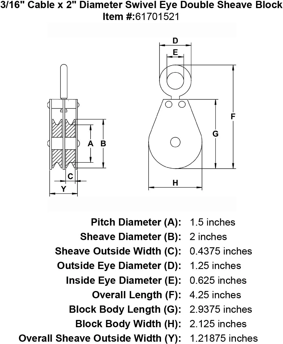 Swivel Eye Double Sheaves Blocks 5 Swivel Eye Double Sheaves Blocks - Image 3