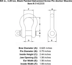 Black Powder Coated Galvanized Screw Pin Anchor Shackle -E-rigging Store five eighths inch black screw pin shackle specification diagram