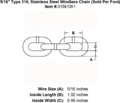 Trident Stainless ISO Anchor Windlass Chain (Sold Per Foot) -E-rigging Store five sixteenths inch stainless windlass chain specification diagram