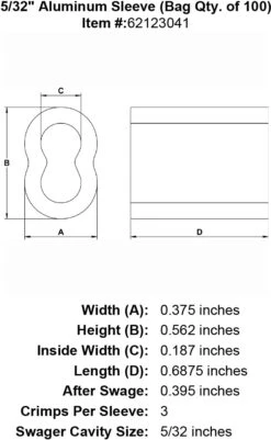 Aluminum Hourglass Sleeves 33 Aluminum Hourglass Sleeves -E-rigging Store five thirty seconds inch Sleeve specification diagram