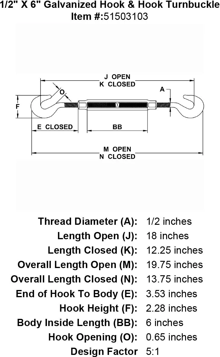 Galvanized Hook & Hook Turnbuckle 14 Galvanized Hook & Hook Turnbuckle - Image 12