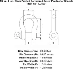 Black Powder Coated Galvanized Screw Pin Anchor Shackle -E-rigging Store half inch black screw pin shackle specification diagram