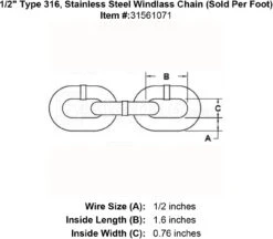Trident Stainless ISO Anchor Windlass Chain (Sold Per Foot) -E-rigging Store half inch stainless windlass chain specification diagram