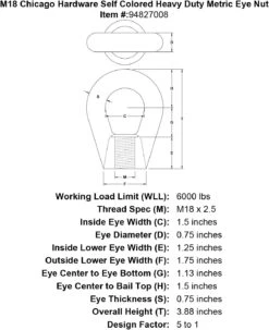Chicago Hardware Self Colored Heavy Duty Metric Eye Nuts 29 Chicago Hardware Self Colored Heavy Duty Metric Eye Nuts -E-rigging Store m18 chicago hardware self colored heavy duty metric eye nut specification diagram