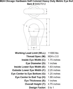 Chicago Hardware Self Colored Heavy Duty Metric Eye Nuts 31 Chicago Hardware Self Colored Heavy Duty Metric Eye Nuts -E-rigging Store m24 chicago hardware self colored heavy duty metric eye nut specification diagram