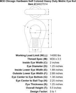 Chicago Hardware Self Colored Heavy Duty Metric Eye Nuts 32 Chicago Hardware Self Colored Heavy Duty Metric Eye Nuts -E-rigging Store m30 chicago hardware self colored heavy duty metric eye nut specification diagram