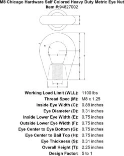 Chicago Hardware Self Colored Heavy Duty Metric Eye Nuts 26 Chicago Hardware Self Colored Heavy Duty Metric Eye Nuts -E-rigging Store m8 chicago hardware self colored heavy duty metric eye nut specification diagram