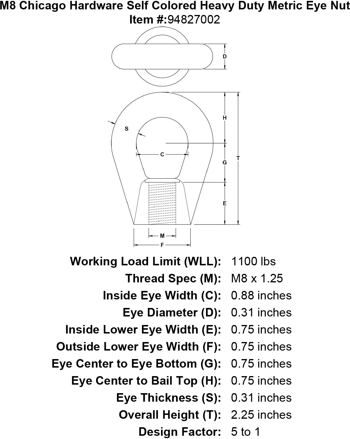Chicago Hardware Self Colored Heavy Duty Metric Eye Nuts 11 Chicago Hardware Self Colored Heavy Duty Metric Eye Nuts - Image 9