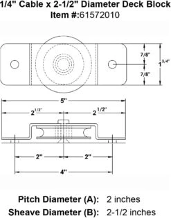 Deck Mount Blocks -E-rigging Store quarter inch deck block specification diagram
