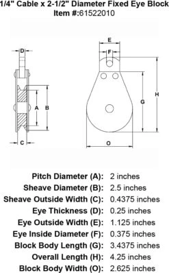 Fixed Eye Blocks -E-rigging Store quarter inch fixed eye block specification diagram