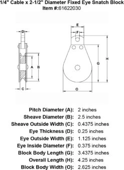 Fixed Eye Snatch Blocks 13 Fixed Eye Snatch Blocks -E-rigging Store quarter inch fixed eye snatch block specification diagram