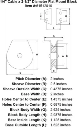 Flat Mount Blocks -E-rigging Store quarter inch flat mount block specification diagram