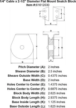Flat Mount Snatch Blocks 11 Flat Mount Snatch Blocks -E-rigging Store quarter inch flat mount snatch block specification diagram