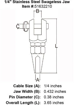 Stainless Steel Swageless Jaw -E-rigging Store quarter inch stainless steel swageless jaw specification diagram
