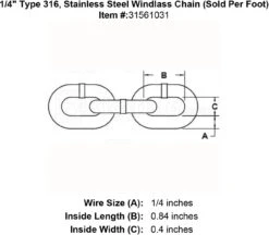 Trident Stainless ISO Anchor Windlass Chain (Sold Per Foot) -E-rigging Store quarter inch stainless windlass chain specification diagram