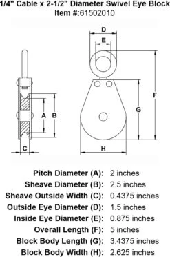 Swivel Eye Blocks 14 Swivel Eye Blocks -E-rigging Store quarter inch swivel eye block specification diagram
