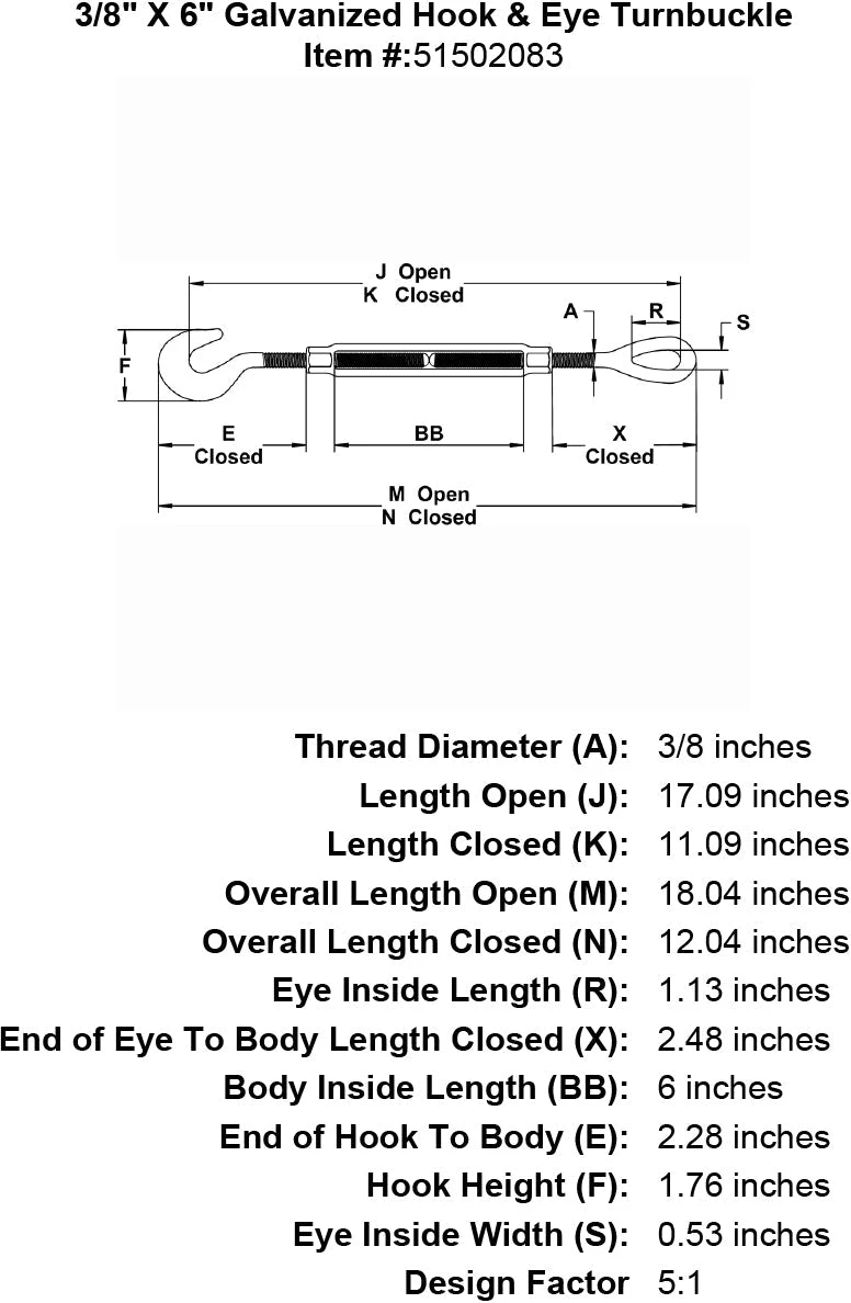 Galvanized Hook & Eye Turnbuckle 14 Galvanized Hook & Eye Turnbuckle - Image 12