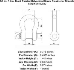Black Powder Coated Galvanized Screw Pin Anchor Shackle -E-rigging Store three eighths inch black screw pin shackle specification diagram