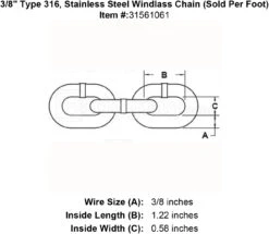 Trident Stainless ISO Anchor Windlass Chain (Sold Per Foot) -E-rigging Store three eighths inch stainless windlass chain specification diagram