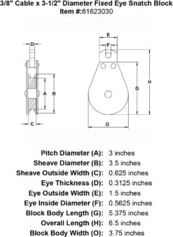 Fixed Eye Snatch Blocks 15 Fixed Eye Snatch Blocks -E-rigging Store three eigths inch fixed eye snatch block specification diagram