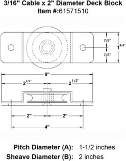 Deck Mount Blocks -E-rigging Store three sixteenths inch deck block specification diagram