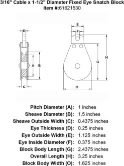 Fixed Eye Snatch Blocks 11 Fixed Eye Snatch Blocks -E-rigging Store three sixteenths inch fixed eye snatch block specification diagram