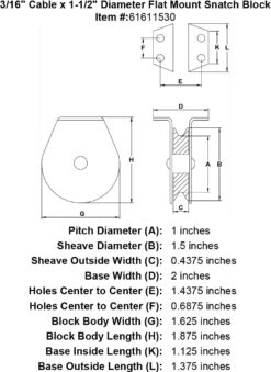 Flat Mount Snatch Blocks 10 Flat Mount Snatch Blocks -E-rigging Store three sixteenths inch flat mount snatch block specification diagram