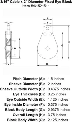 Fixed Eye Blocks -E-rigging Store three sixteenths inch hd fixed eye block specification diagram