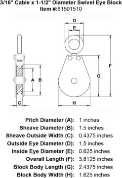 Swivel Eye Blocks 12 Swivel Eye Blocks -E-rigging Store three sixteenths inch swivel eye block specification diagram