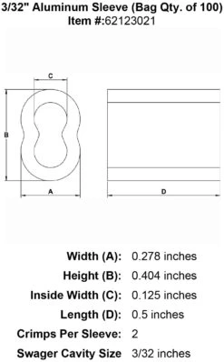Aluminum Hourglass Sleeves 38 Aluminum Hourglass Sleeves -E-rigging Store three thirty seconds inch Sleeve specification diagram