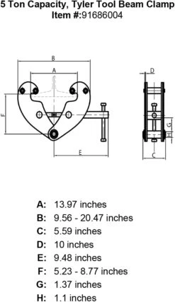 Beam Clamps -E-rigging Store tyler 5 ton beam clamp specification diagram