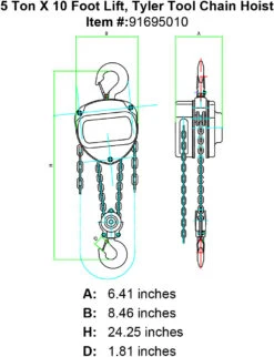 Chain Hoists -E-rigging Store tyler five ton x 10 foot chain hoist specification diagram