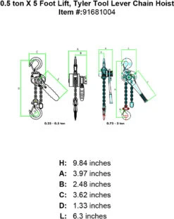 Tyler Lever Load Hoists 29 Tyler Lever Load Hoists -E-rigging Store tyler half ton x 5 foot lever hoist specification diagram