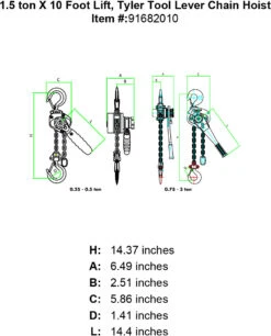 Tyler Lever Load Hoists 30 Tyler Lever Load Hoists -E-rigging Store tyler one and a half ton x 10 foot lever hoist specification diagram
