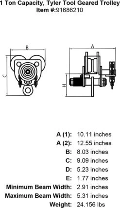 Geared Beam Trolleys -E-rigging Store tyler one ton geared trolley specification diagram