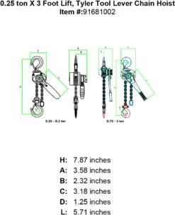 Tyler Lever Load Hoists 32 Tyler Lever Load Hoists -E-rigging Store tyler quarter ton x 3 foot lever hoist specification diagram