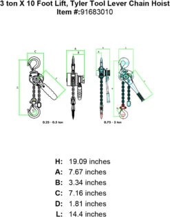 Tyler Lever Load Hoists 35 Tyler Lever Load Hoists -E-rigging Store tyler three ton x 10 foot lever hoist specification diagram