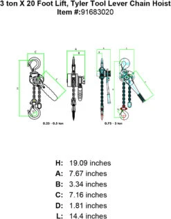 Tyler Lever Load Hoists 36 Tyler Lever Load Hoists -E-rigging Store tyler three ton x 20 foot lever hoist specification diagram
